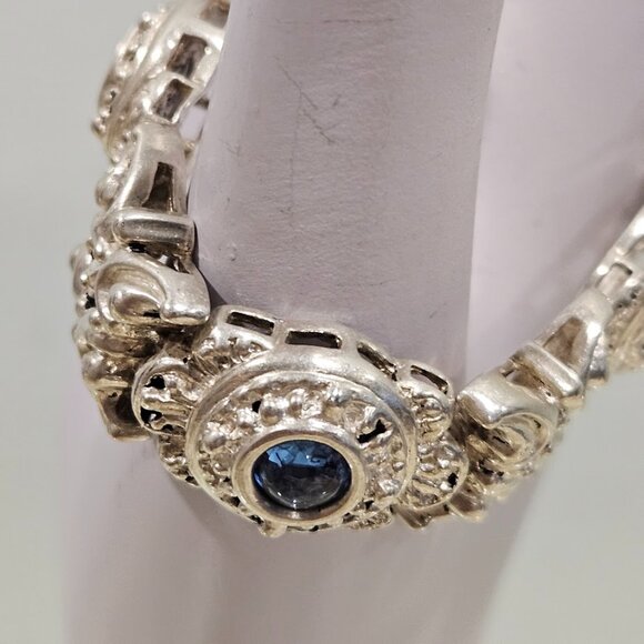 Vachi Sterling Silver Blue Stones Vintage Design Toggle Bracelet Signed - Picture 2 of 16